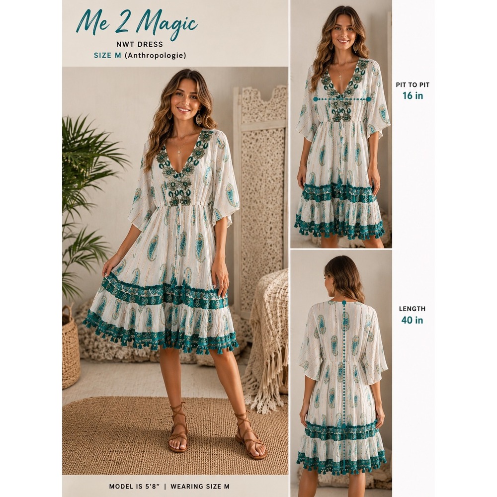Me 2 Magic Boho Embroidered Dress | NWT | Size M | Anthropologie Style